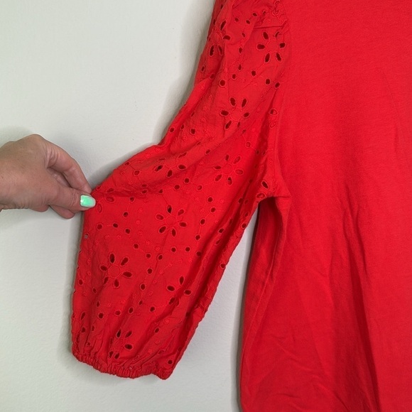 A New Day Eyelet Cutout 3/4 Length Sleeve Cotton Top in Red Size XL - Picture 2 of 6